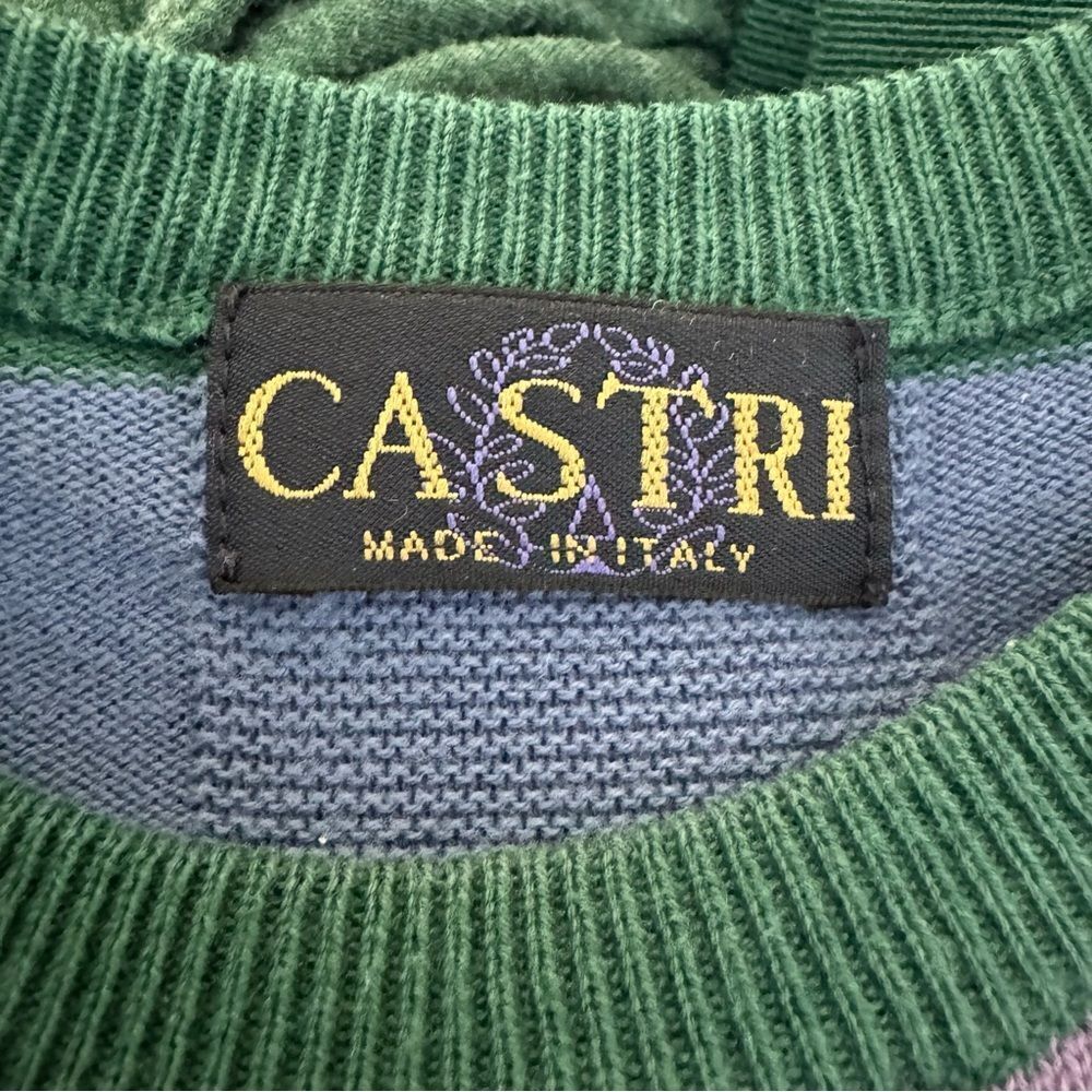 Vintage Castri Men’s Italian Sweater Cotton Striped Green Purple M - Picture 7 of 10